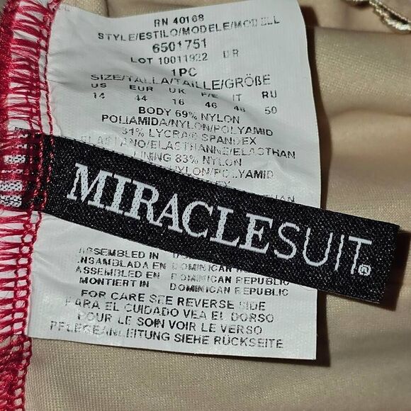 Miraclesuit Womens Red White Draped One Piece Swimsuit 14 - Picture 4 of 5